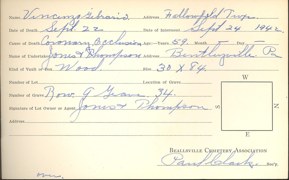 Burial card